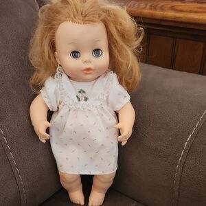 Adorable Vintage Horsman Blonde Doll with White Dress